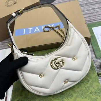 Gucci 770983 GG Marmont Mini taška ve tvaru půlměsíce bílá