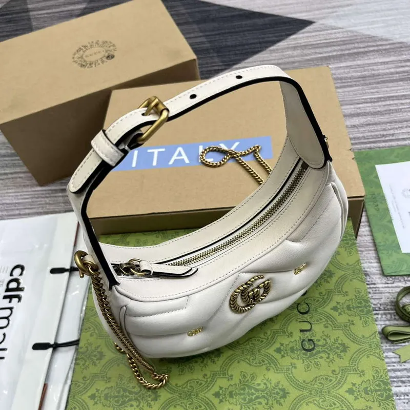 Gucci 770983 GG Marmont Mini taška ve tvaru půlměsíce bílá