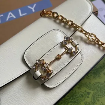 Gucci 735178 Gucci Horsebit 1955 malá ramenní taška Bílá