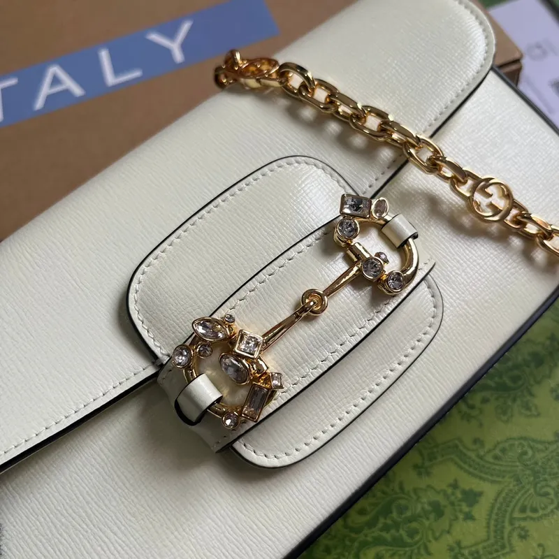 Gucci 735178 Gucci Horsebit 1955 malá ramenní taška Bílá