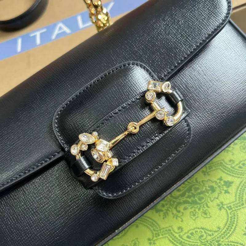Gucci 735178 Gucci Horsebit 1955 malá kabelka přes rameno Černá
