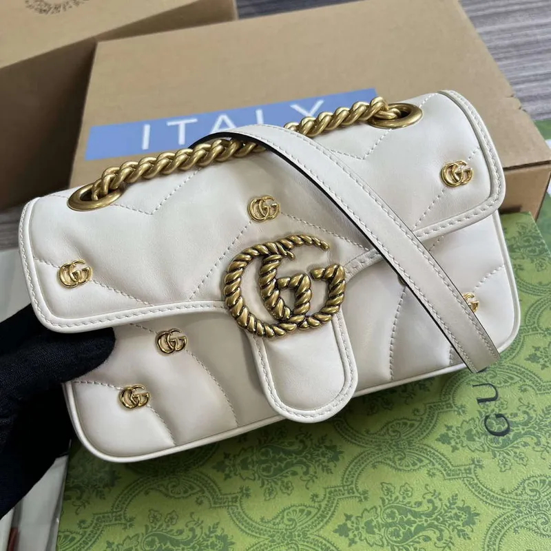 Gucci 446744 GG Marmont Mini Ramenní Taška Dvojité G Hroty Bílá
