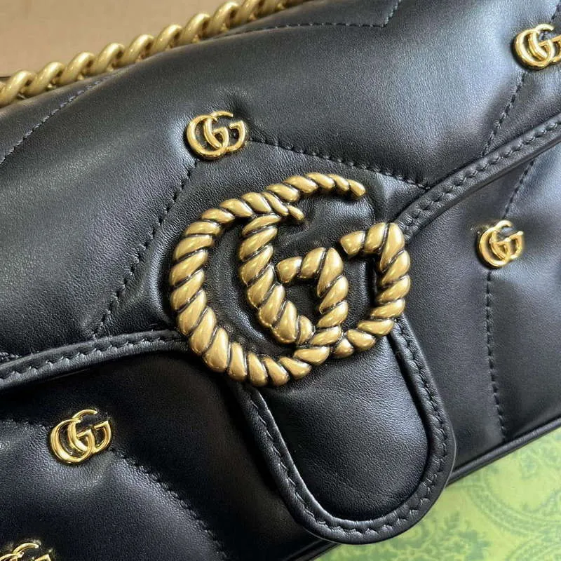 Gucci 446744 GG Marmont Mini Ramenní Taška Dvojité G Hroty Černá