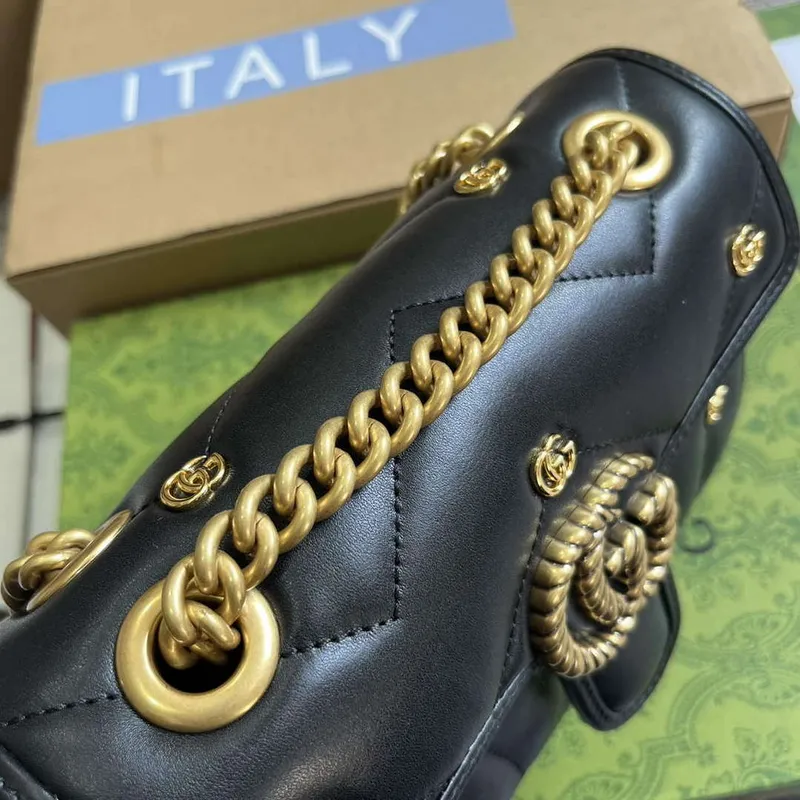 Gucci 446744 GG Marmont Mini Ramenní Taška Dvojité G Hroty Černá