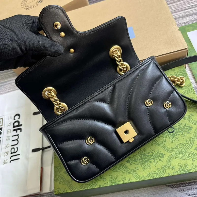 Gucci 446744 GG Marmont Mini Ramenní Taška Dvojité G Hroty Černá