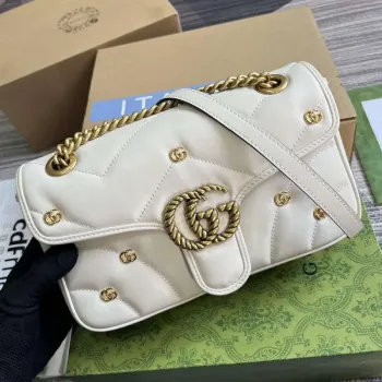Gucci 443497 GG Marmont Malá Ramenní Taška Dvojité G Hroty Bílá