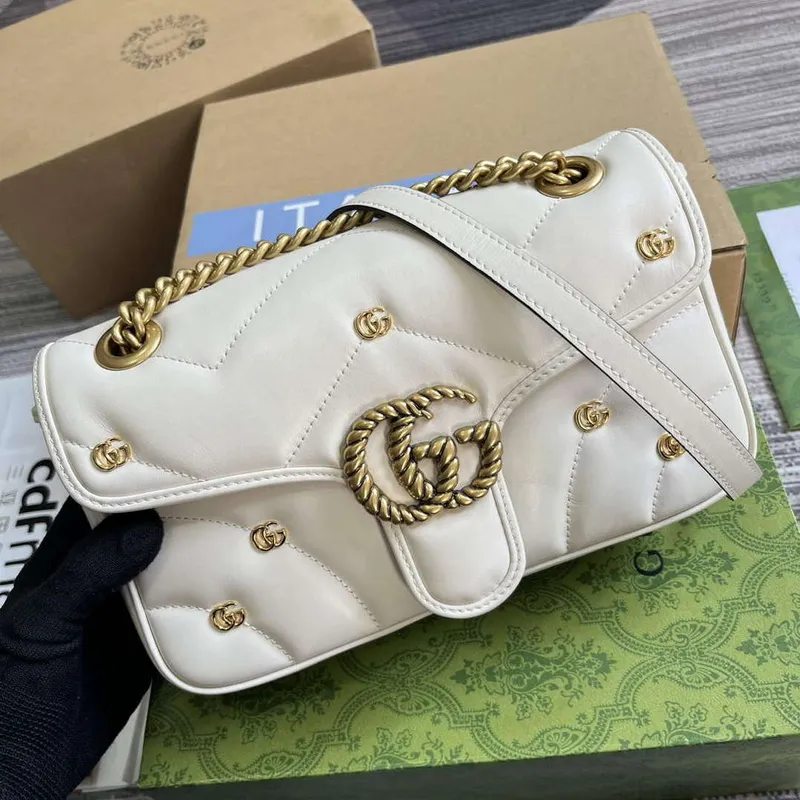 Gucci 443497 GG Marmont Malá Ramenní Taška Dvojité G Hroty Bílá