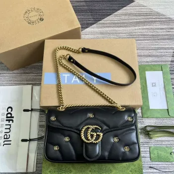 Gucci 443497 GG Marmont Malá Kabelka Přes Rameno Dvojité G Hroty Černá