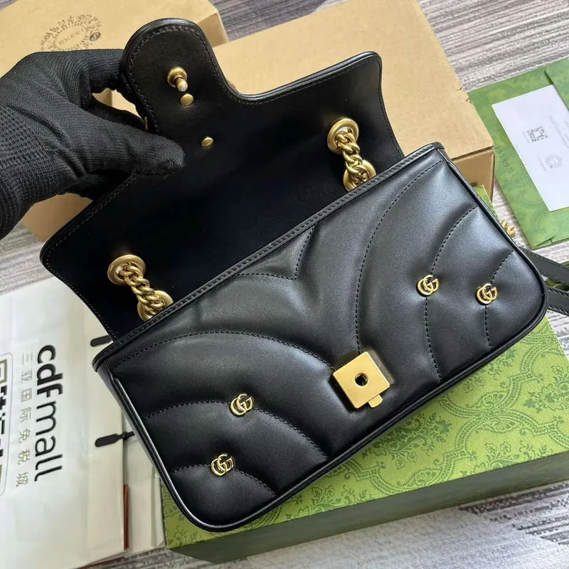 Gucci 443497 GG Marmont Malá Kabelka Přes Rameno Dvojité G Hroty Černá
