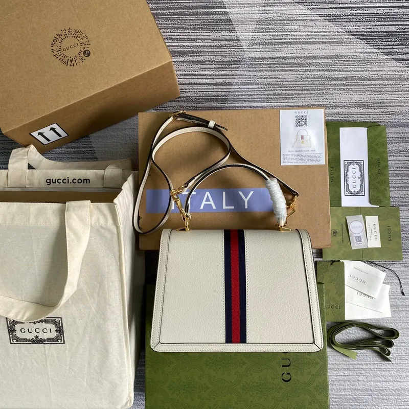 Gucci    651055 Ophidia Malá Taška S Horním Uchem S Webem Bílá kůže