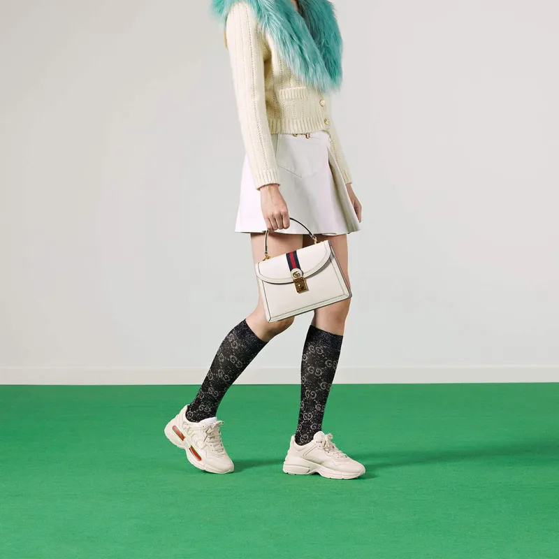 Gucci    651055 Ophidia Malá Taška S Horním Uchem S Webem Bílá kůže