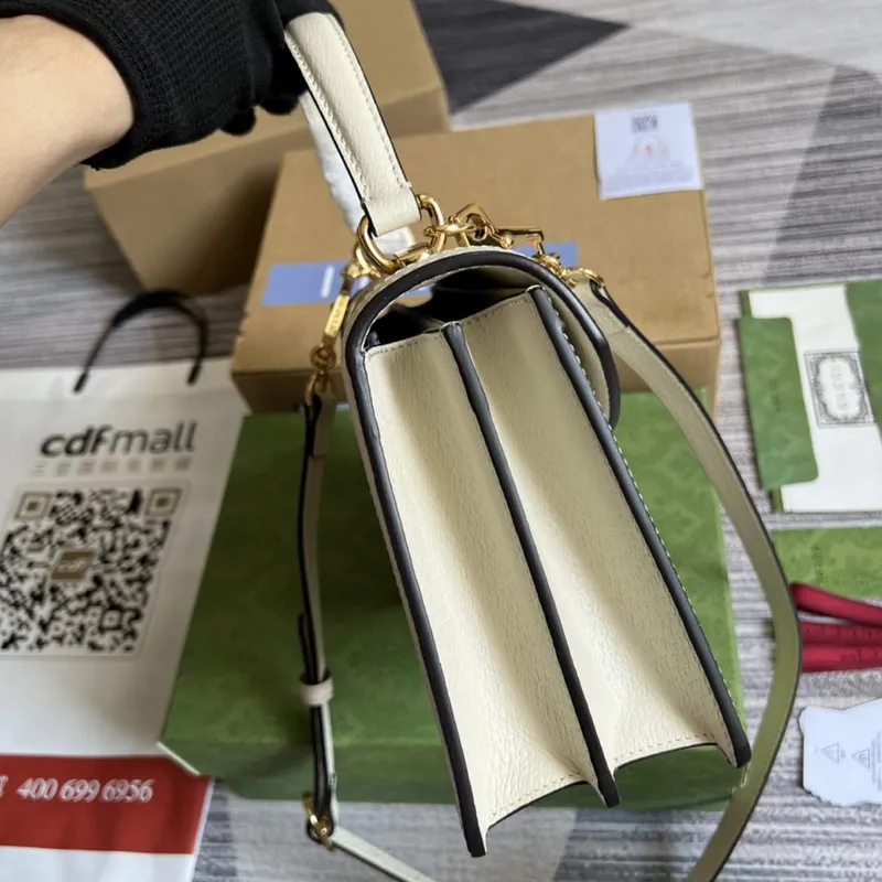 Gucci 651055 Ophidia GG Malá taška s horním uchopem Béžová a bílá