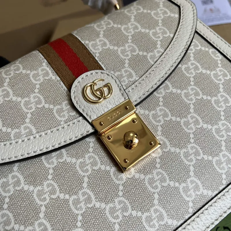 Gucci 651055 Ophidia GG Malá taška s horním uchopem Béžová a bílá