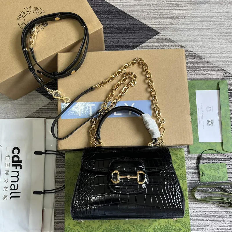 Gucci 703848 Gucci Horsebit 1955 Mini Taška Černá krokodýlí kůže