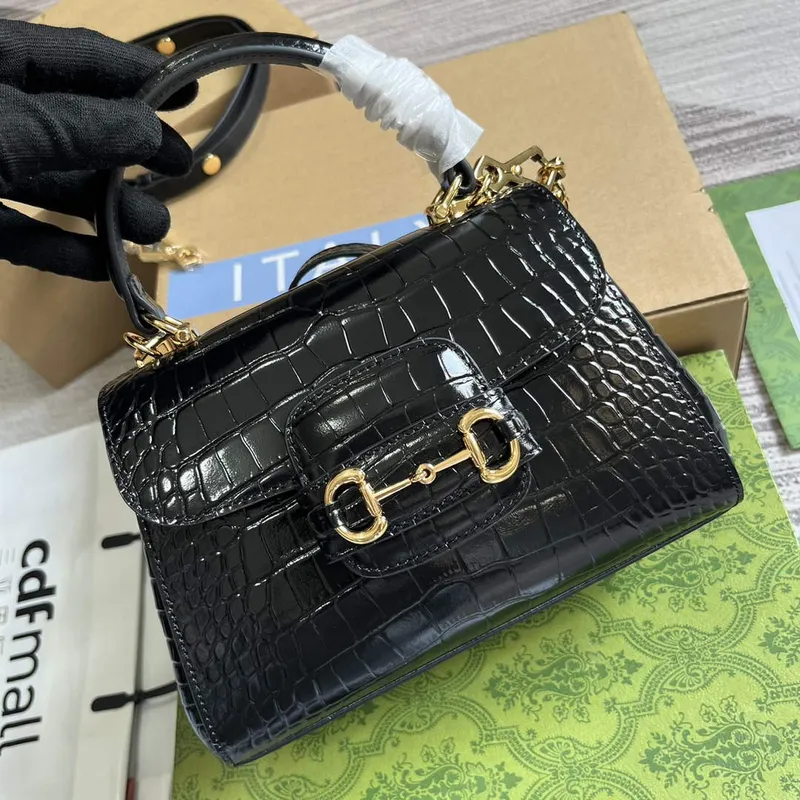 Gucci 703848 Gucci Horsebit 1955 Mini Taška Černá krokodýlí kůže