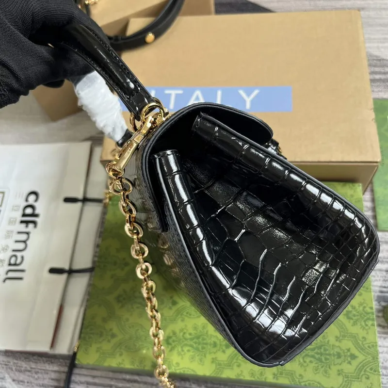 Gucci 703848 Gucci Horsebit 1955 Mini Taška Černá krokodýlí kůže