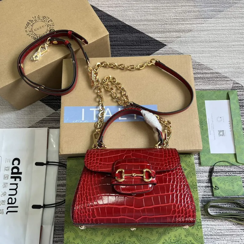 Gucci 703848 Gucci Horsebit 1955 Mini Taška Červená krokodýlí kůže