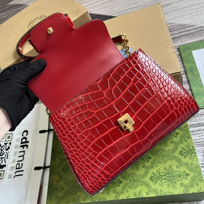 Gucci 703848 Gucci Horsebit 1955 Mini Taška Červená krokodýlí kůže