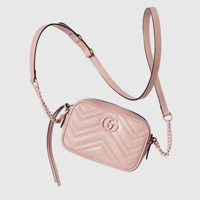 Gucci 634936 GG Marmont Mini Kabelka přes rameno Světle růžová matelassé chevron kůže