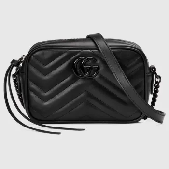 Gucci 634936 GG Marmont Mini Kabelka přes rameno Černá matelassé chevron kůže
