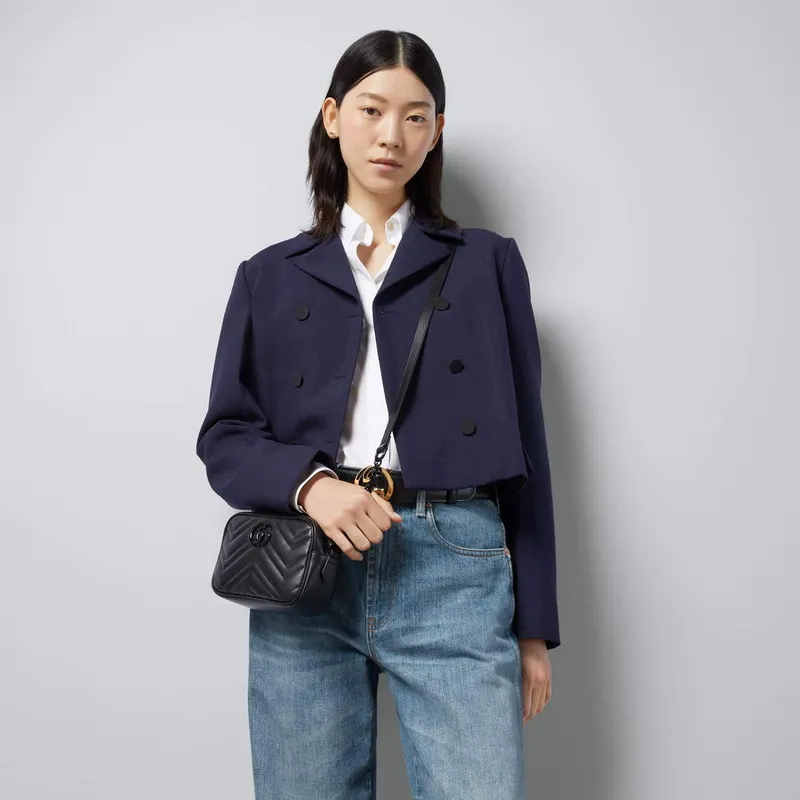 Gucci 634936 GG Marmont Mini Kabelka přes rameno Černá matelassé chevron kůže