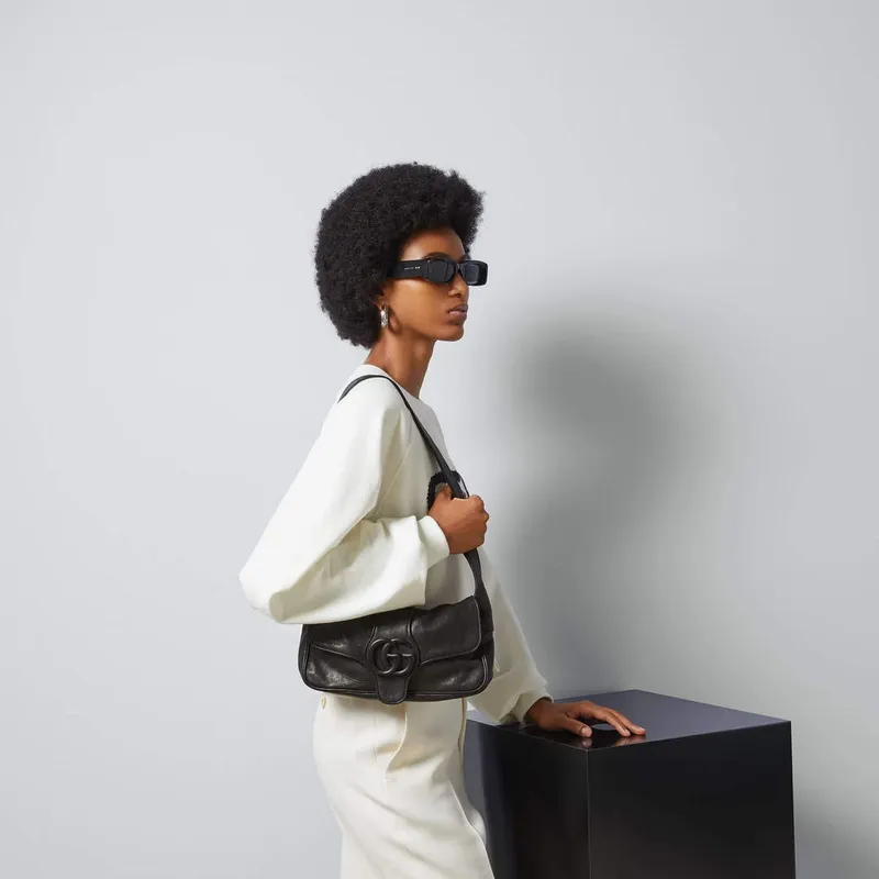 Gucci 767226 Aphrodite Malá ramenní taška Černá měkká kůže