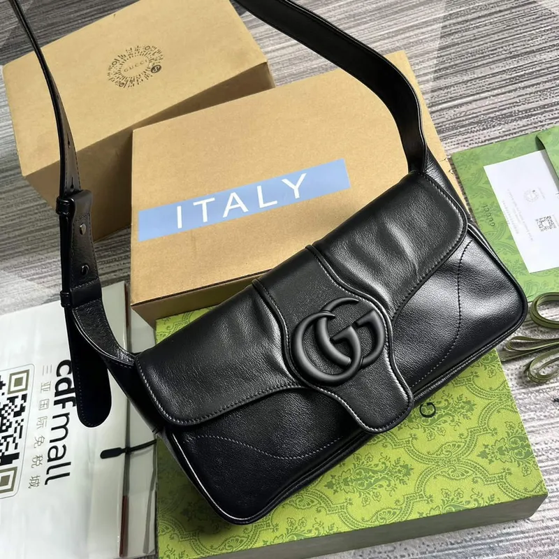 Gucci 767226 Aphrodite Malá ramenní taška Černá měkká kůže