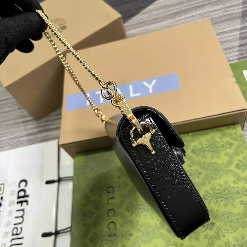 Gucci 752002 Gucci Horsebit 1955 Mini Taška Černá kůže