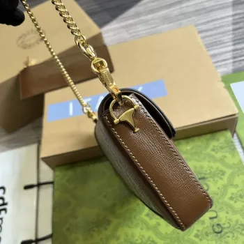 Gucci 752002 Gucci Horsebit 1955 Mini Taška Béžová a Hnědá