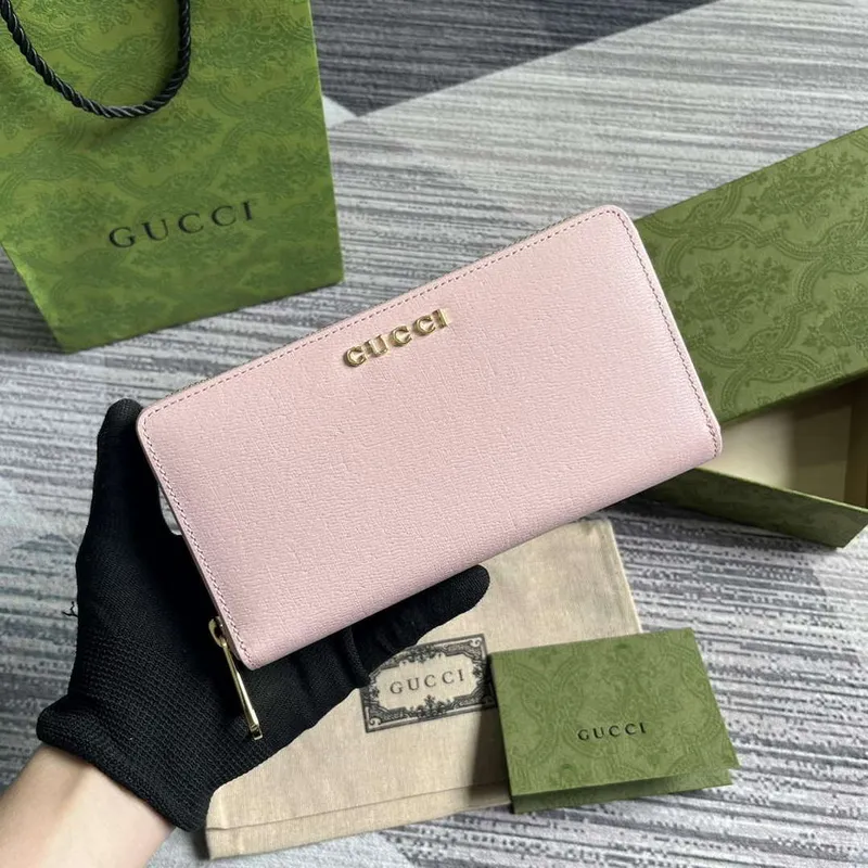 Gucci 772642 Zip Around Peněženka s Gucci Script Světle Růžová
