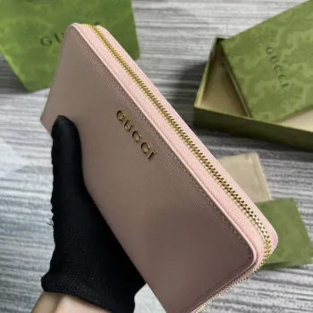 Gucci 772642 Zip Around Peněženka s Gucci Script Světle Růžová