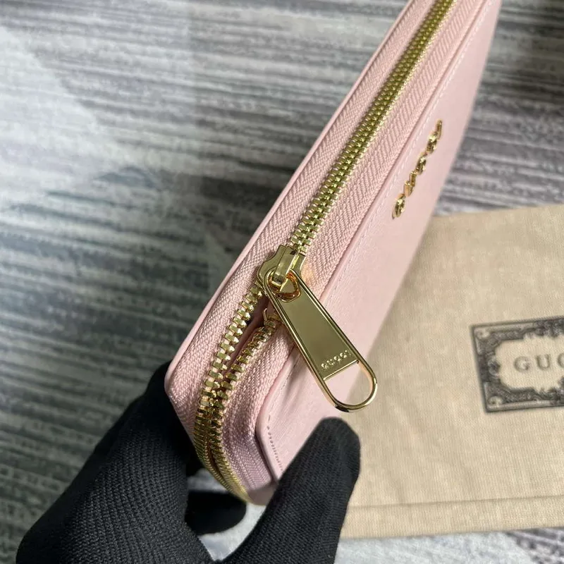 Gucci 772642 Zip Around Peněženka s Gucci Script Světle Růžová