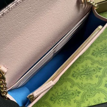 Gucci 772643 Řetízková peněženka s nápisem Gucci Světle růžová