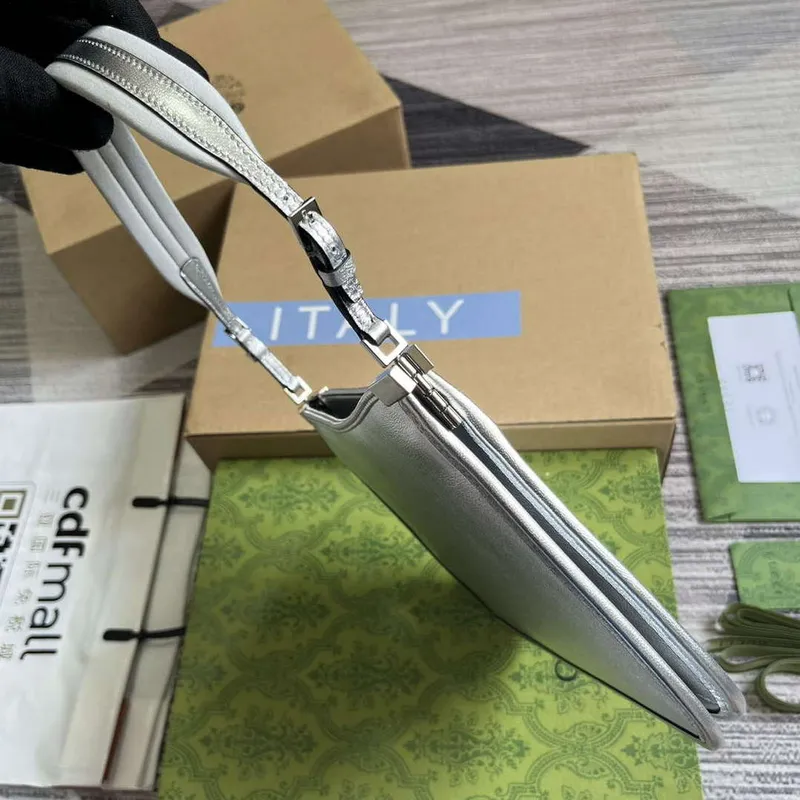 Gucci 764191 Gucci Horsebit Slim Malá Kabelka přes Rameno Metalická Stříbrná