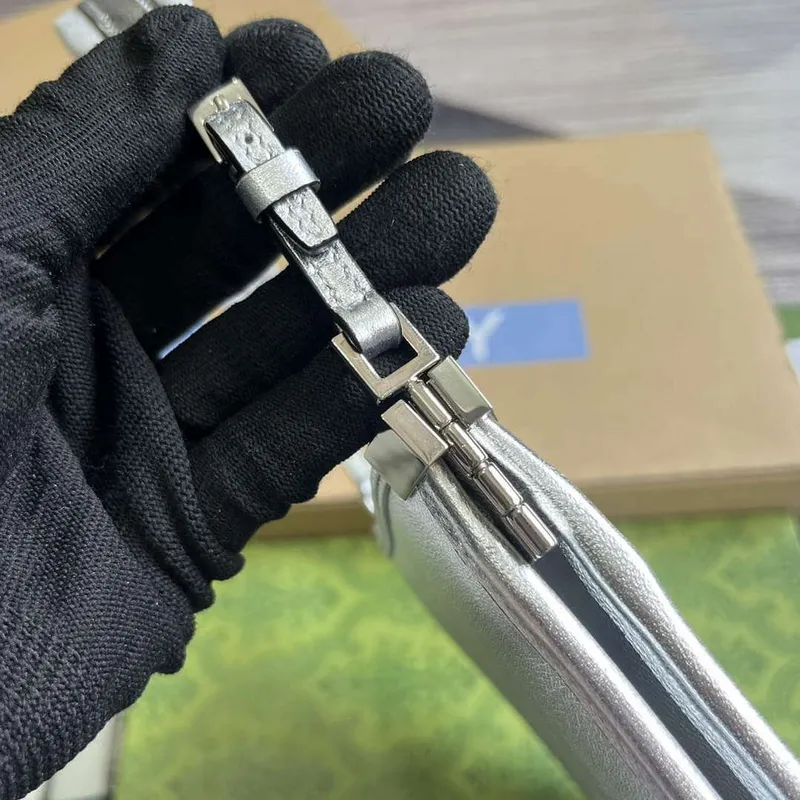 Gucci 764191 Gucci Horsebit Slim Malá Kabelka přes Rameno Metalická Stříbrná