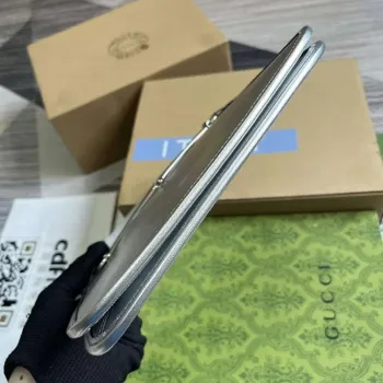 Gucci 764191 Gucci Horsebit Slim Malá Kabelka přes Rameno Metalická Stříbrná