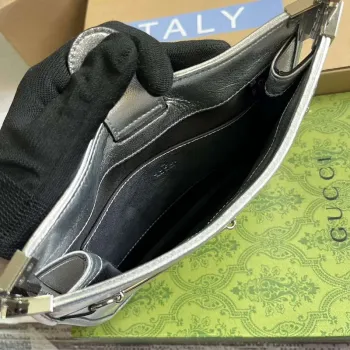 Gucci 764191 Gucci Horsebit Slim Malá Kabelka přes Rameno Metalická Stříbrná