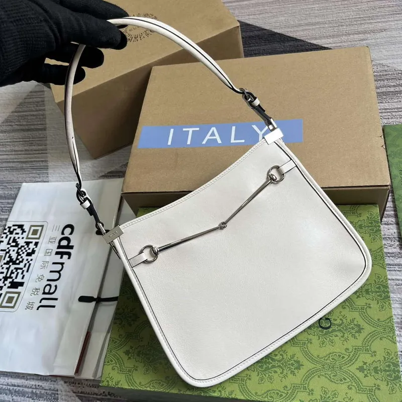Gucci 764191 Gucci Horsebit Slim Malá Kabelka přes Rameno Bílá
