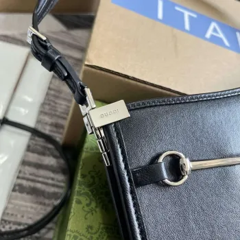 Gucci 764191 Gucci Horsebit Slim Malá Kabelka přes Rameno Černá
