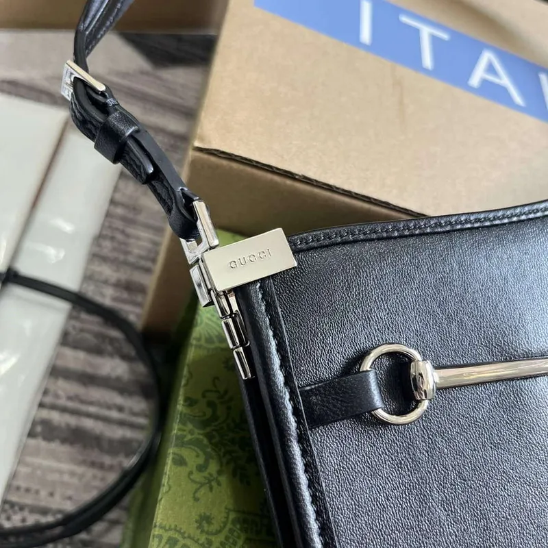 Gucci 764191 Gucci Horsebit Slim Malá Kabelka přes Rameno Černá