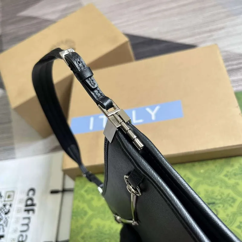 Gucci 764191 Gucci Horsebit Slim Malá Kabelka přes Rameno Černá