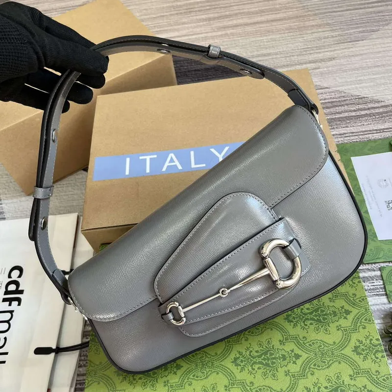 Gucci 764155 Gucci Horsebit 1955 Kabelka přes rameno Šedá