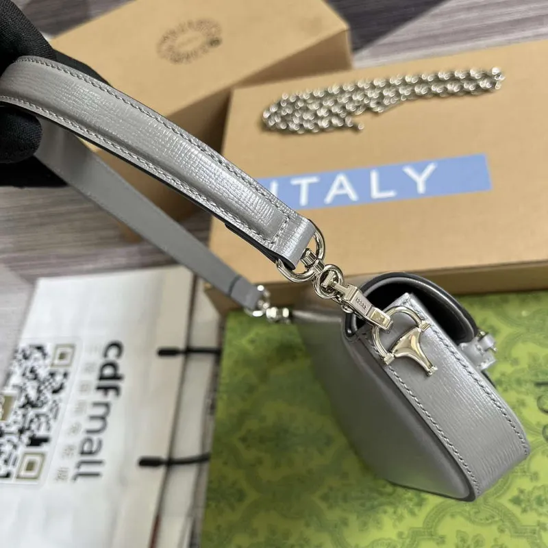 Gucci 774209 Gucci Horsebit 1955 Mini Ramenní Taška Šedá