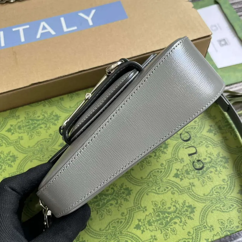 Gucci 774209 Gucci Horsebit 1955 Mini Ramenní Taška Šedá