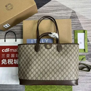 Gucci 739730 Ophidia Střední Tote Taška Hnědá plátno