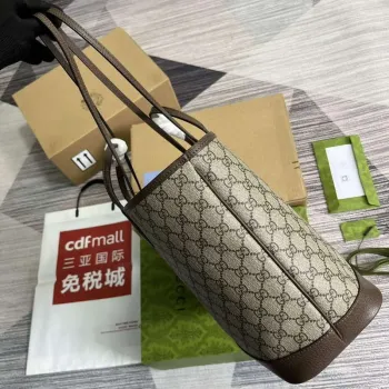 Gucci 739730 Ophidia Střední Tote Taška Hnědá plátno