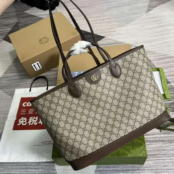 Gucci 739730 Ophidia Střední Tote Taška Hnědá plátno
