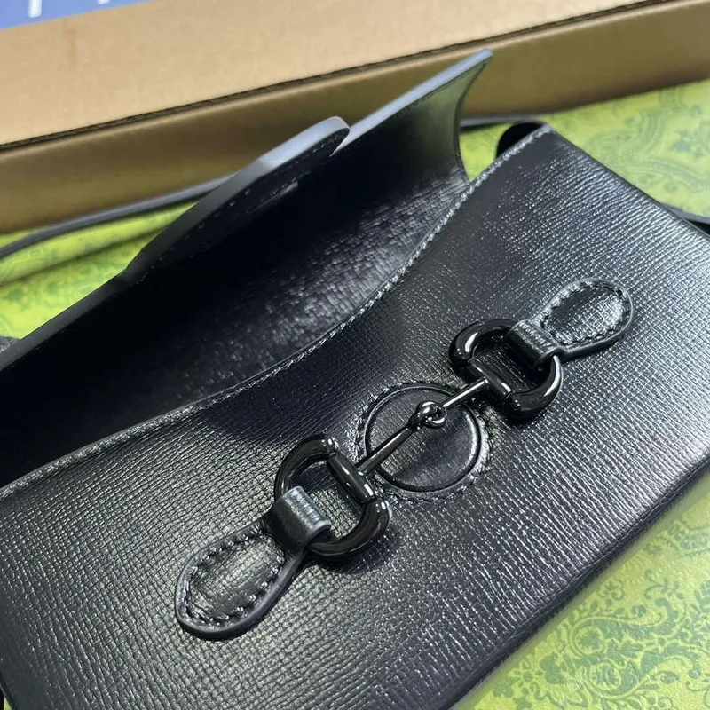 Gucci 699296 Gucci Horsebit 1955 Mini Taška Černá Kůže