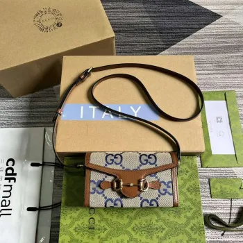 Gucci 699296 Gucci Horsebit 1955 Jumbo GG Mini Taška Modrá velké G