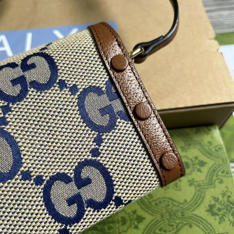 Gucci 699296 Gucci Horsebit 1955 Jumbo GG Mini Taška Modrá velké G